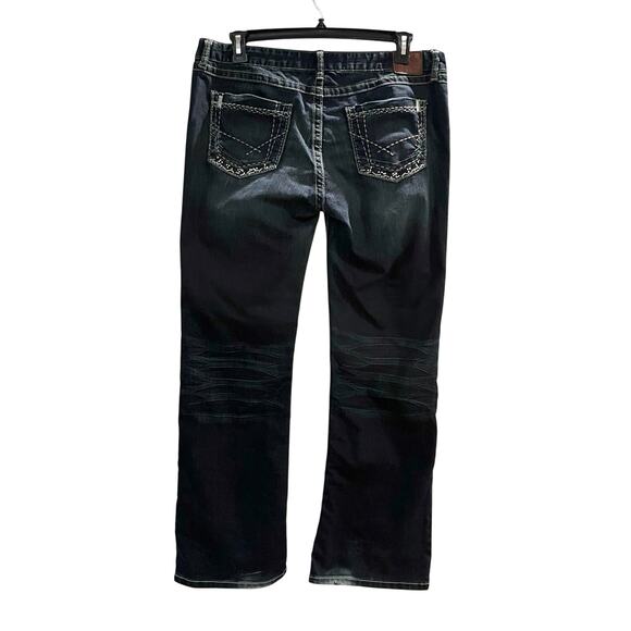 BKE Culture Jeans Size 36 x 33.5 Dark Wash Bootcut Stretch Rhinestone Embroider - Picture 1 of 13